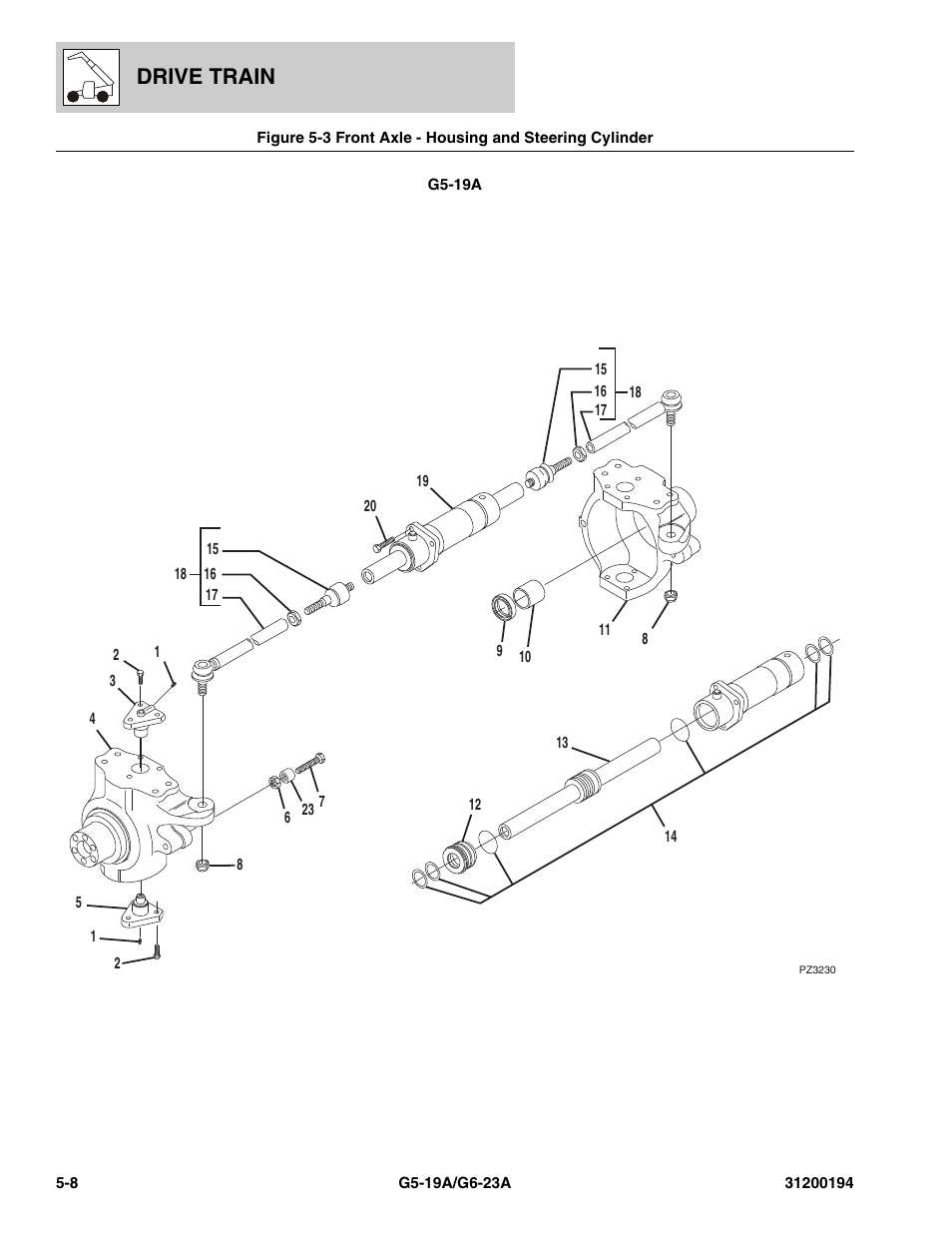 Front axle - housing and steering cylinder -8, Drive train | JLG G6-23A Parts Manual User Manual | Page 82 / 318