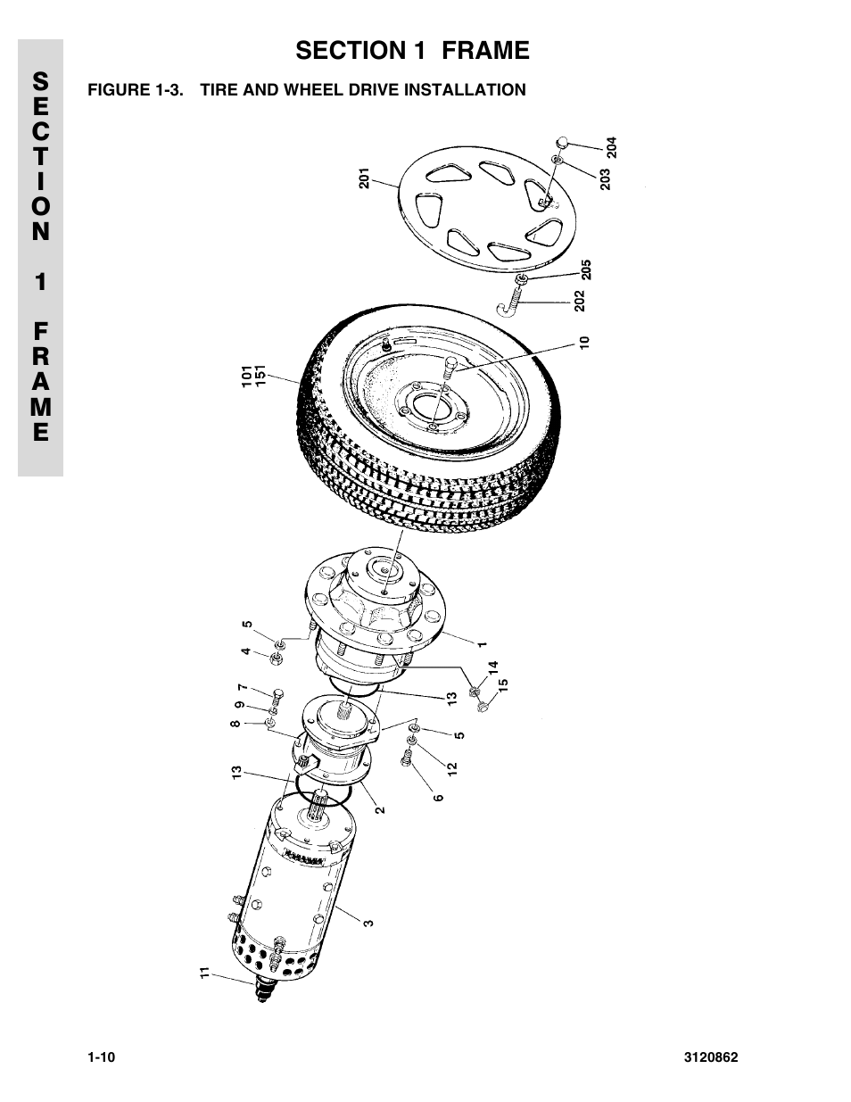 Figure 1-3. tire and wheel drive installation | JLG 45e Parts Manual User Manual | Page 18 / 230