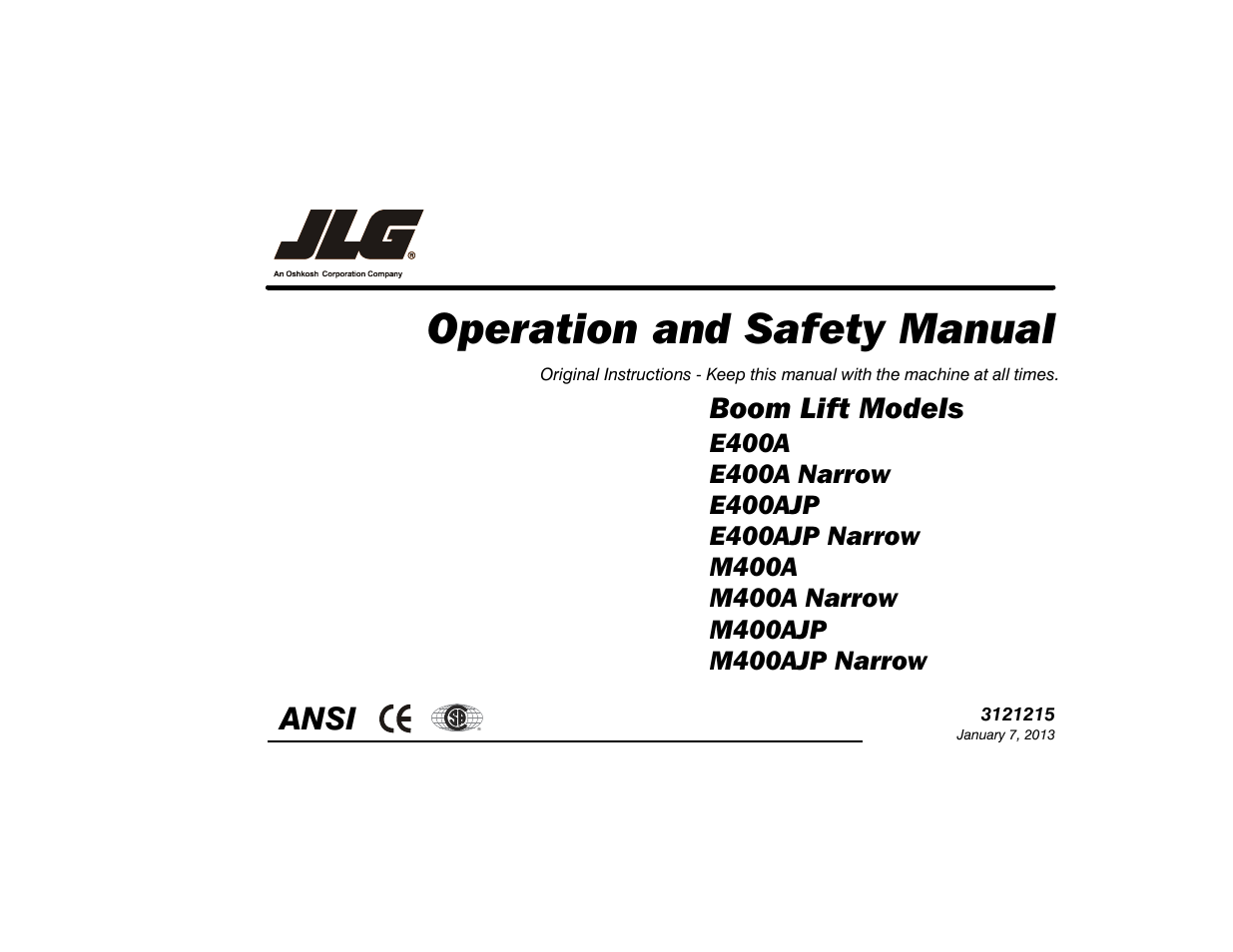 JLG M400 Operator Manual User Manual | 118 pages