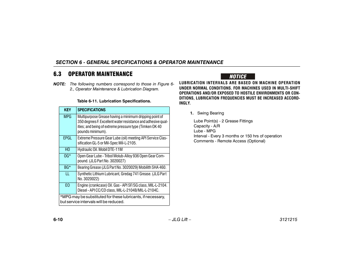 3 operator maintenance, 3 operator maintenance -10, 11 lubrication specifications -10 | JLG M400 Operator Manual User Manual | Page 102 / 118