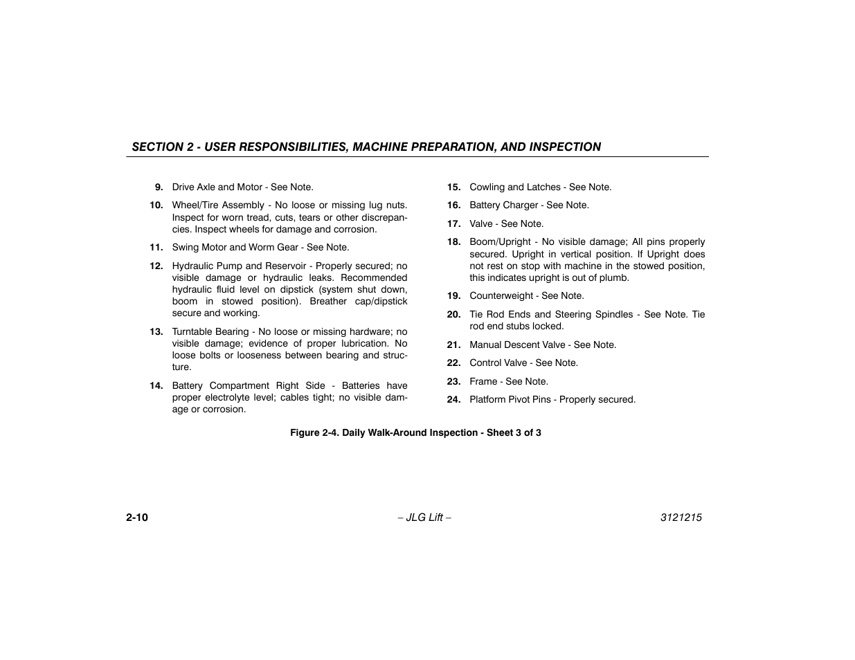 Daily walk-around inspection - sheet 3 of 3 -10 | JLG M400 Operator Manual User Manual | Page 30 / 118