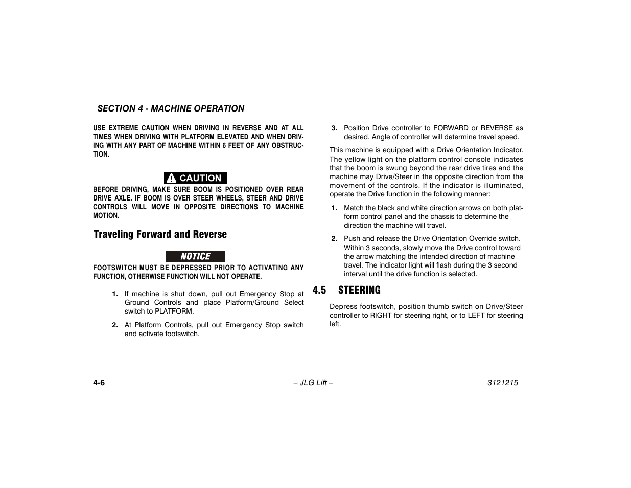Traveling forward and reverse, 5 steering, Traveling forward and reverse -6 | 5 steering -6 | JLG M400 Operator Manual User Manual | Page 52 / 118