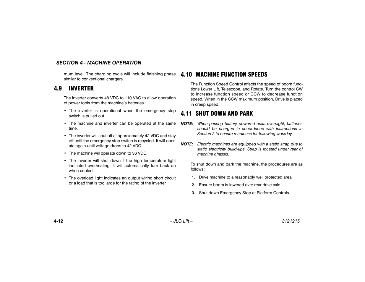 9 inverter, 10 machine function speeds, 11 shut down and park | JLG M400 Operator Manual User Manual | Page 58 / 118