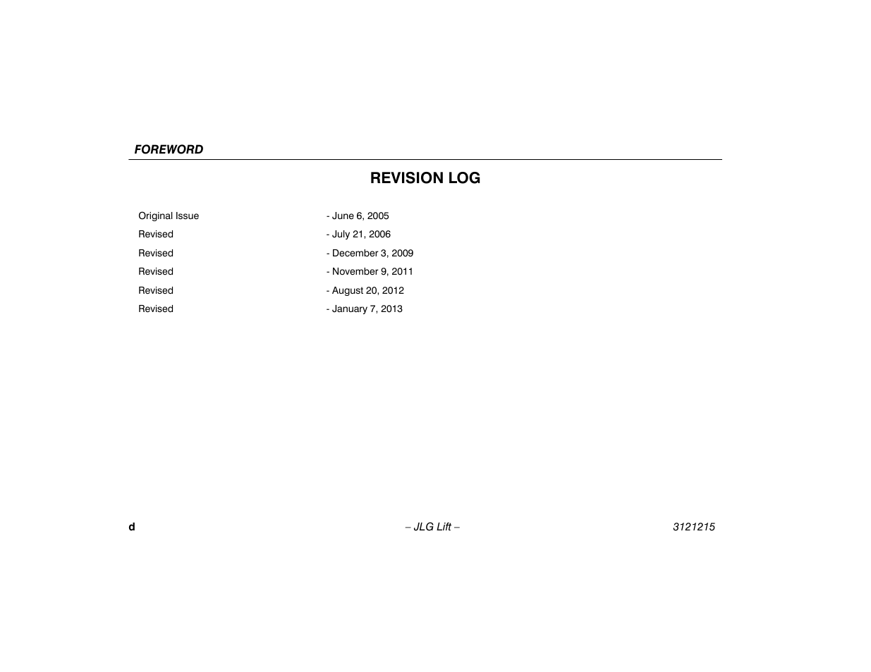 Revision log | JLG M400 Operator Manual User Manual | Page 6 / 118