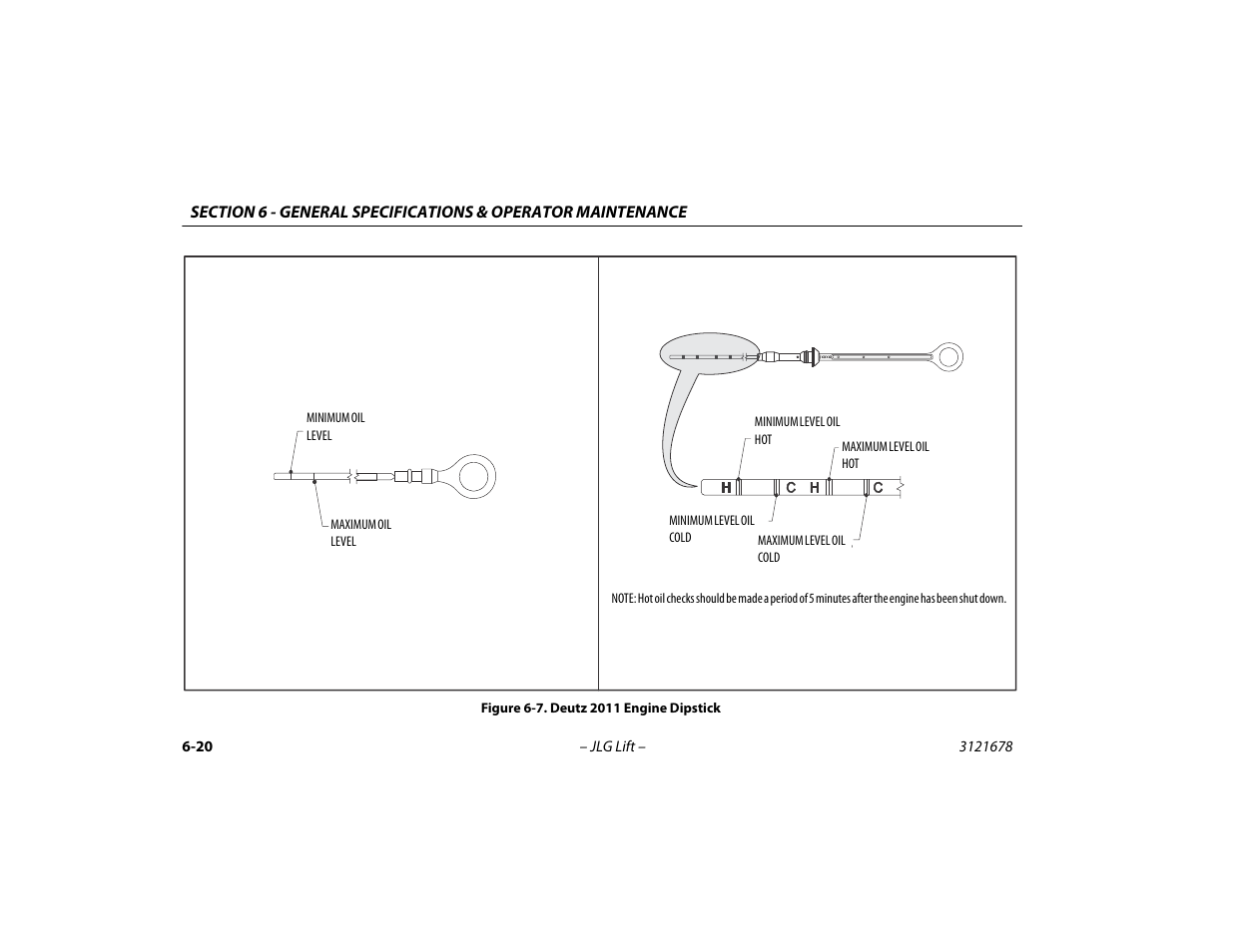 Deutz 2011 engine dipstick -20 | JLG 680S Operator Manual User Manual | Page 108 / 124