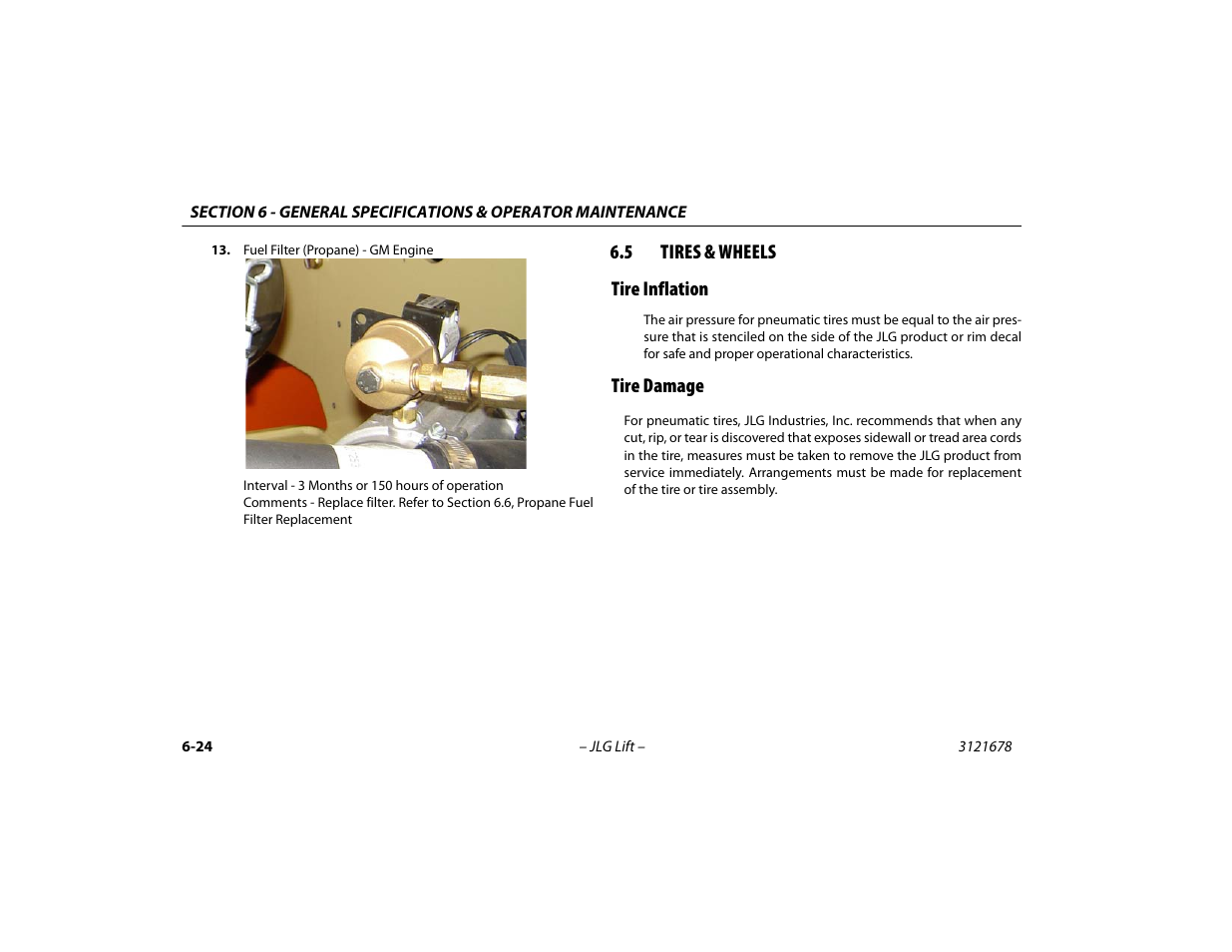 5 tires & wheels, Tire inflation, Tire damage | Tires & wheels -24, Tire inflation -24 tire damage -24 | JLG 680S Operator Manual User Manual | Page 112 / 124