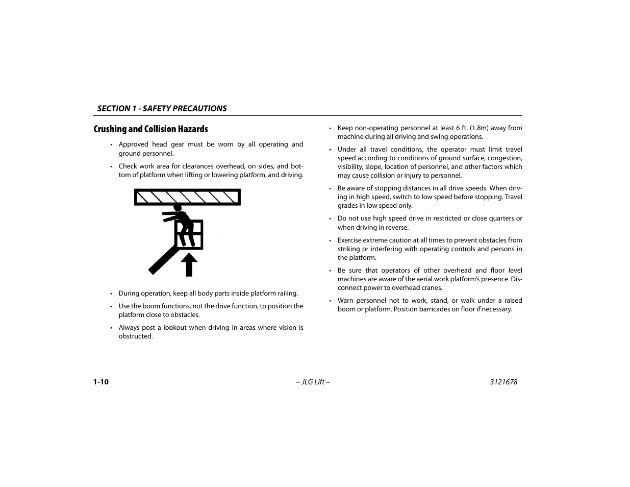 Crushing and collision hazards, Crushing and collision hazards -10 | JLG 680S Operator Manual User Manual | Page 22 / 124