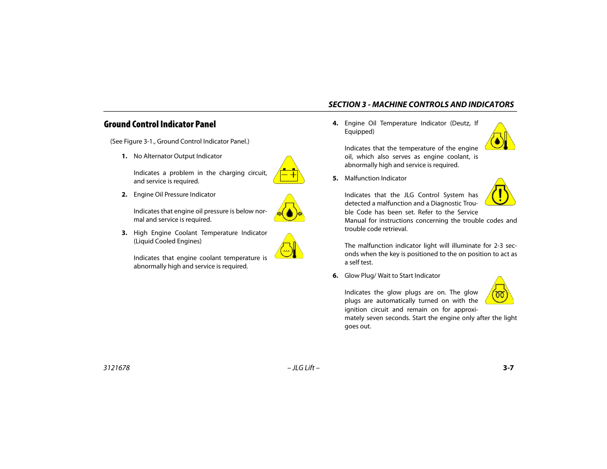 Ground control indicator panel, Ground control indicator panel -7 | JLG 680S Operator Manual User Manual | Page 49 / 124