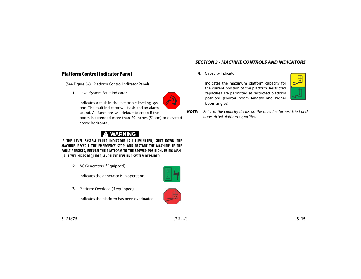 Platform control indicator panel, Platform control indicator panel -15 | JLG 680S Operator Manual User Manual | Page 57 / 124
