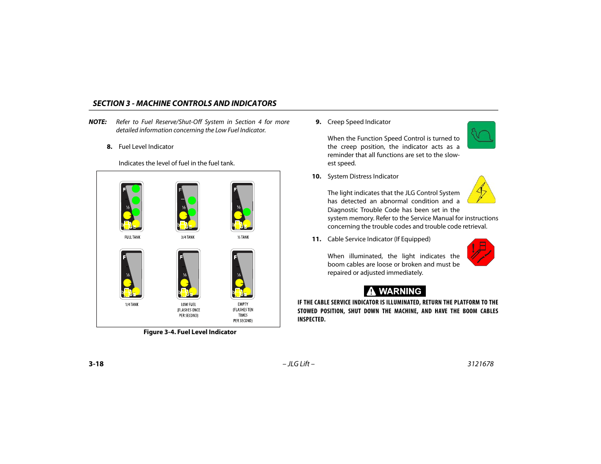 Fuel level indicator -18 | JLG 680S Operator Manual User Manual | Page 60 / 124