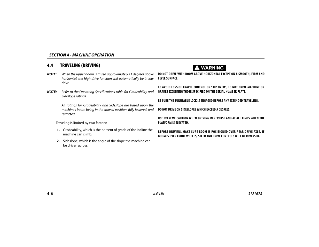 4 traveling (driving), Traveling (driving) -6 | JLG 680S Operator Manual User Manual | Page 68 / 124