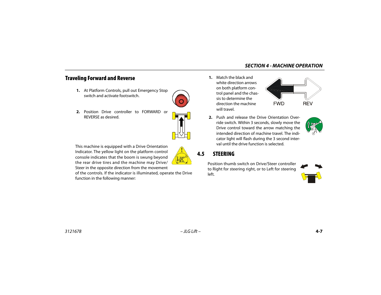 Traveling forward and reverse, 5 steering, Traveling forward and reverse -7 | Steering -7 | JLG 680S Operator Manual User Manual | Page 69 / 124