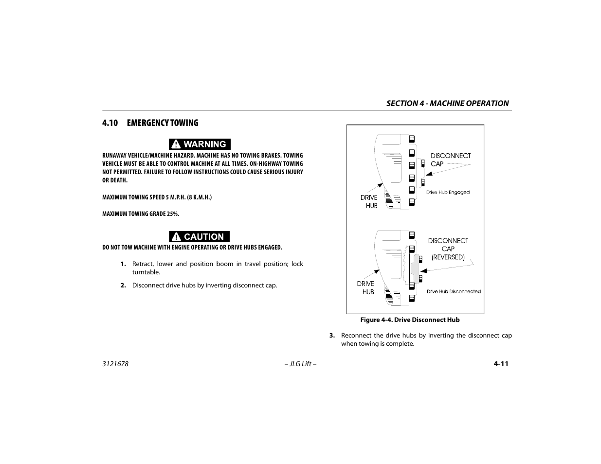 10 emergency towing, 10 emergency towing -11, Drive disconnect hub -11 | JLG 680S Operator Manual User Manual | Page 73 / 124