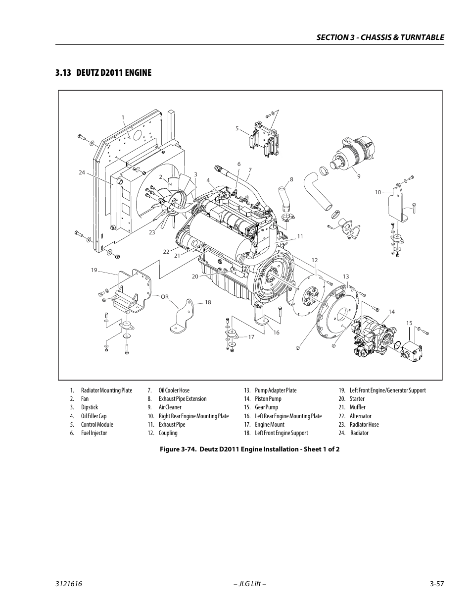 13 deutz d2011 engine, Deutz d2011 engine -57, Deutz d2011 engine installation - sheet 1 of 2 -57 | JLG 660AJ Service Manual User Manual | Page 101 / 334