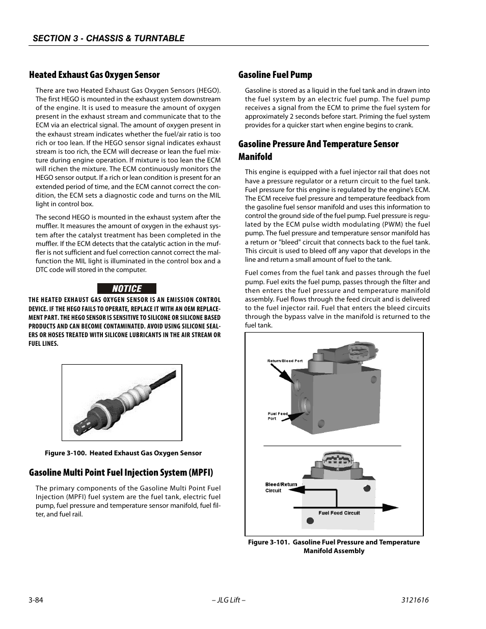 Heated exhaust gas oxygen sensor, Gasoline multi point fuel injection system (mpfi), Gasoline fuel pump | Gasoline pressure and temperature sensor manifold, Heated exhaust gas oxygen sensor (hego) -84 | JLG 660AJ Service Manual User Manual | Page 128 / 334