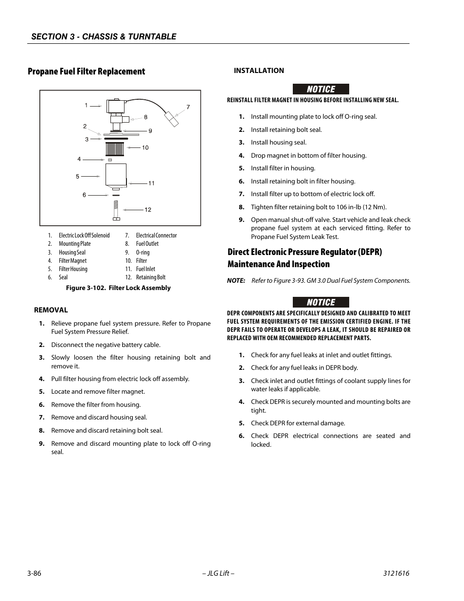 Propane fuel filter replacement, Filter lock assembly -86 | JLG 660AJ Service Manual User Manual | Page 130 / 334