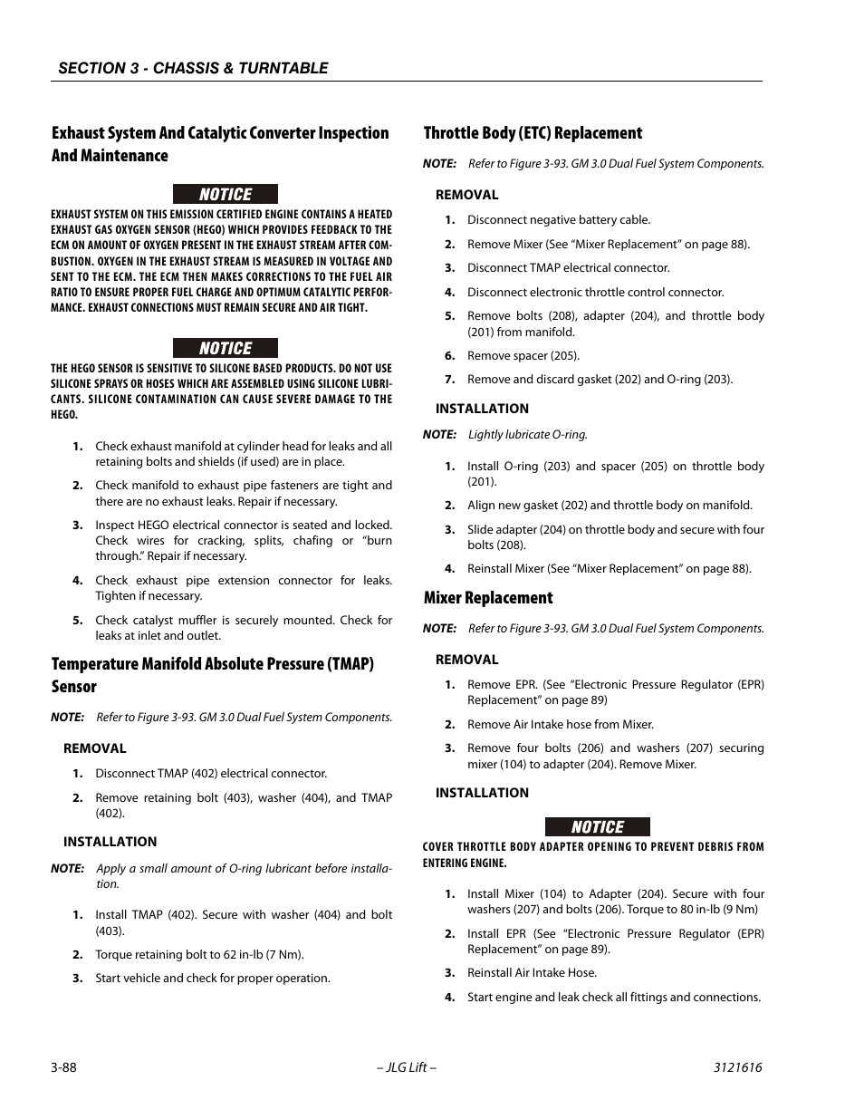 Throttle body (etc) replacement, Mixer replacement | JLG 660AJ Service Manual User Manual | Page 132 / 334