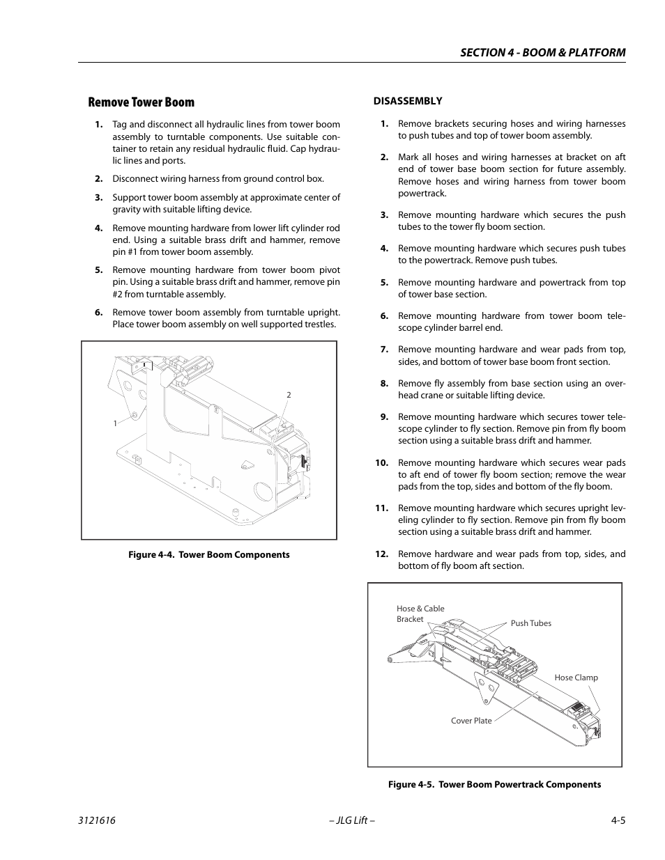 Remove tower boom, Remove tower boom -5, Tower boom components -5 | Tower boom powertrack components -5 | JLG 660AJ Service Manual User Manual | Page 153 / 334