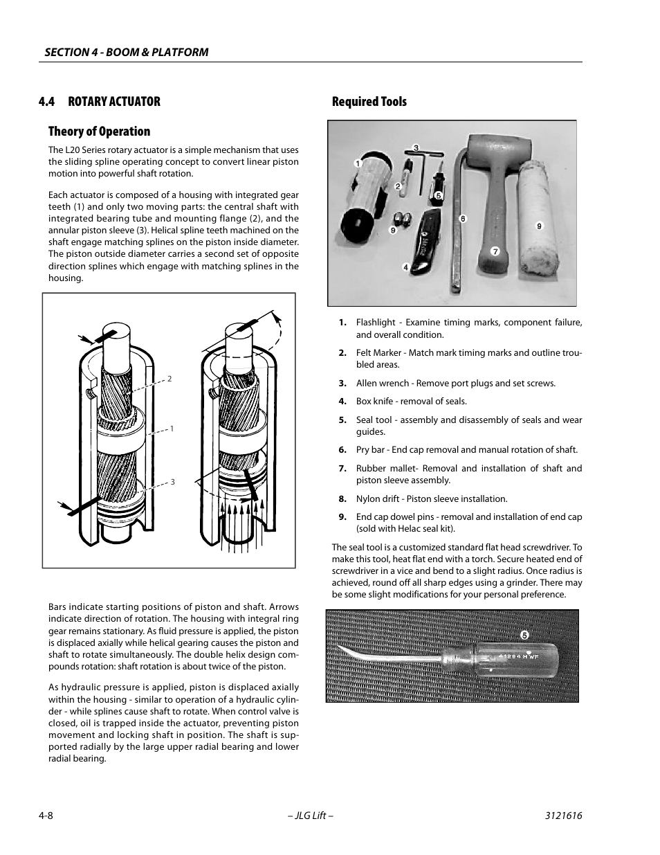4 rotary actuator, Theory of operation, Required tools | Rotary actuator -8, Theory of operation -8 required tools -8, 4 rotary actuator theory of operation | JLG 660AJ Service Manual User Manual | Page 156 / 334