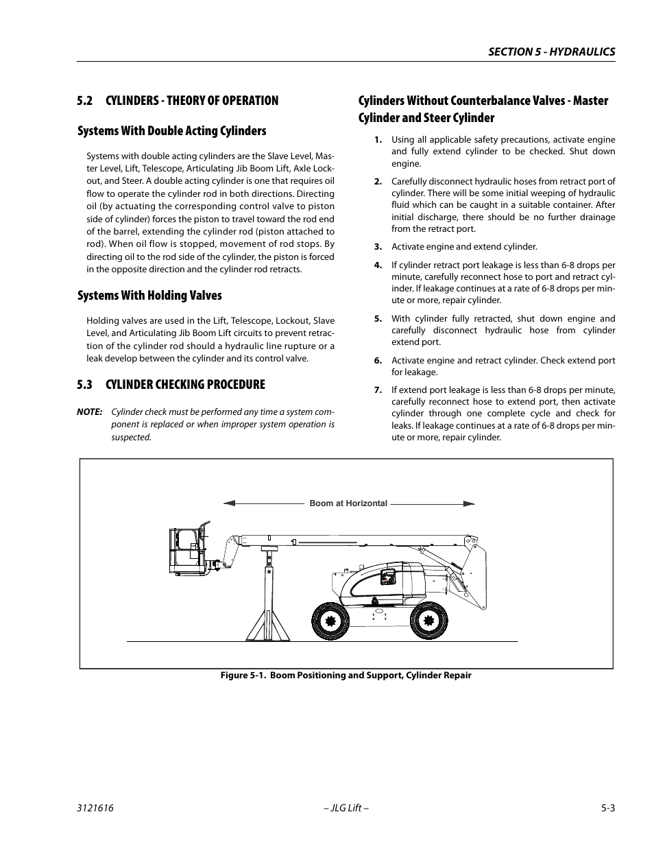 2 cylinders - theory of operation, Systems with double acting cylinders, Systems with holding valves | 3 cylinder checking procedure, Cylinders - theory of operation -3, Cylinder checking procedure -3, Boom positioning and support, cylinder repair -3 | JLG 660AJ Service Manual User Manual | Page 183 / 334