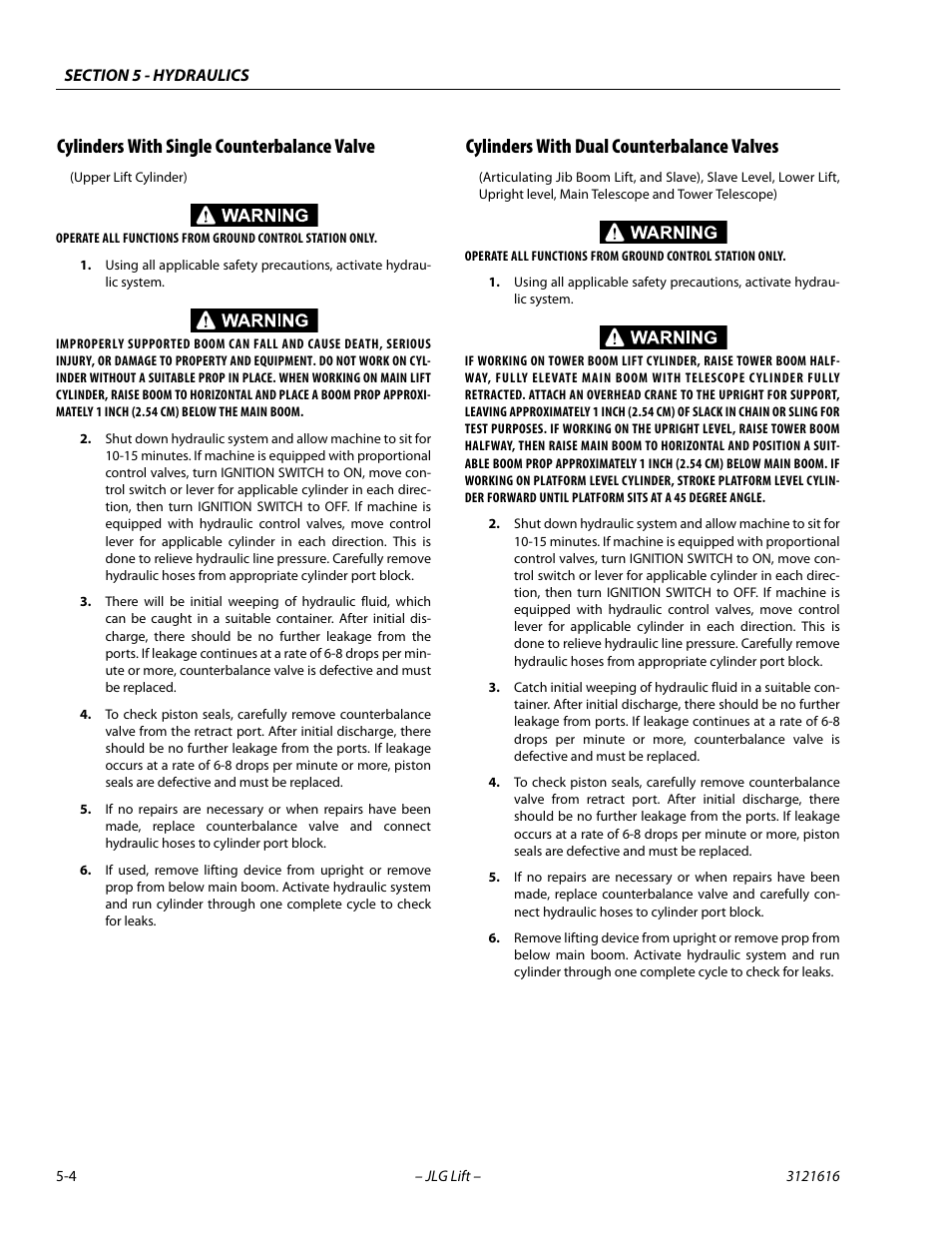Cylinders with single counterbalance valve, Cylinders with dual counterbalance valves | JLG 660AJ Service Manual User Manual | Page 184 / 334