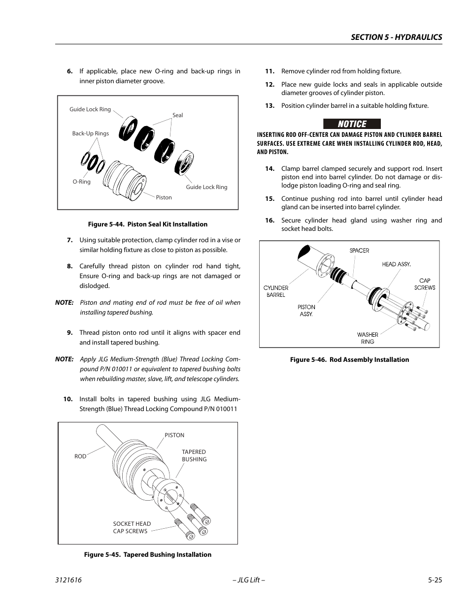 Piston seal kit installation -25, Tapered bushing installation -25, Rod assembly installation -25 | JLG 660AJ Service Manual User Manual | Page 205 / 334