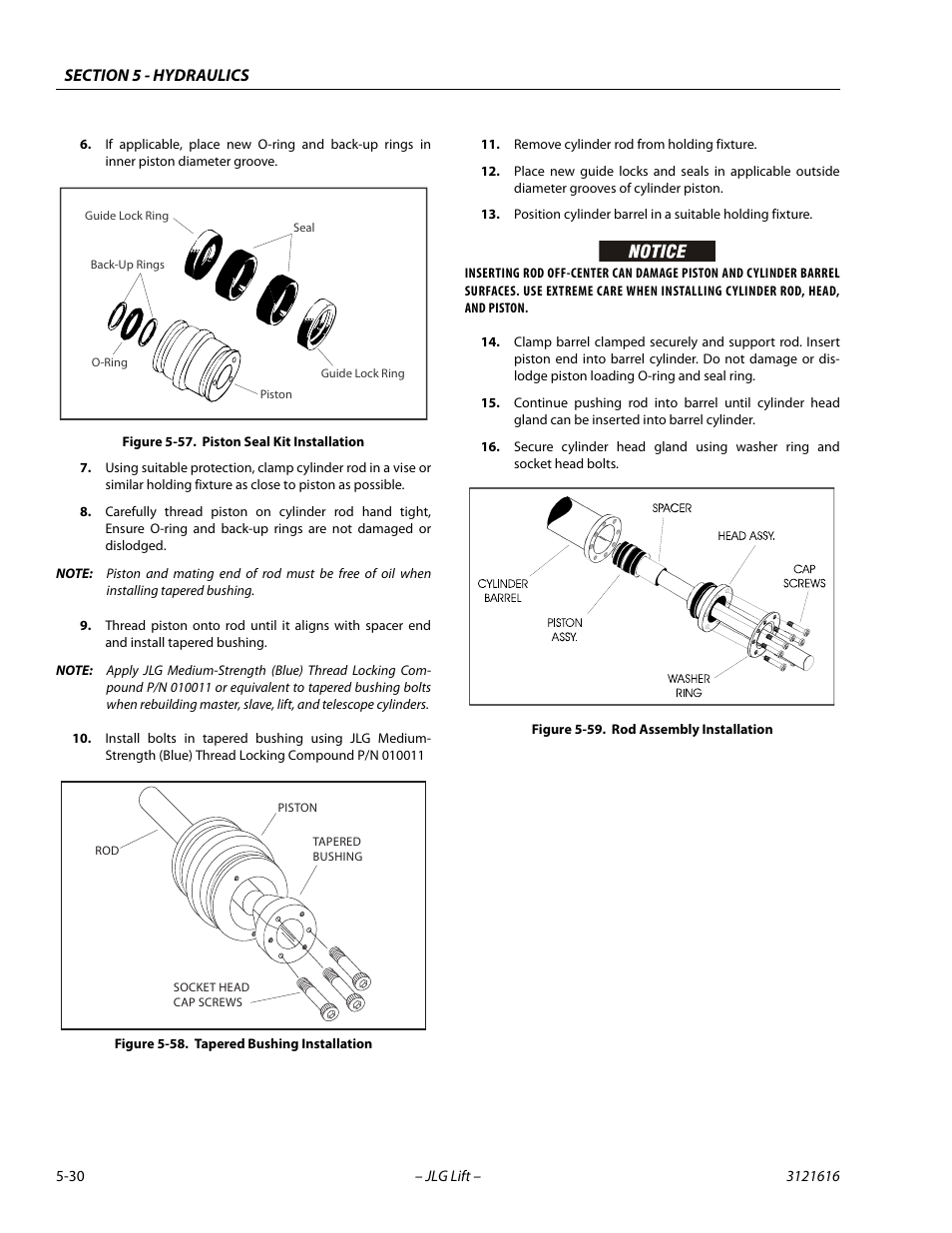 Piston seal kit installation -30, Tapered bushing installation -30, Rod assembly installation -30 | JLG 660AJ Service Manual User Manual | Page 210 / 334