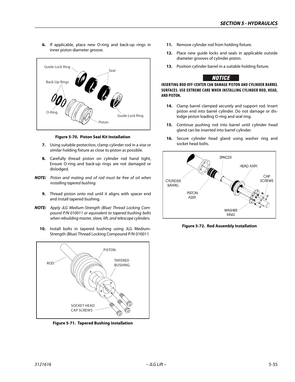 Piston seal kit installation -35, Tapered bushing installation -35, Rod assembly installation -35 | JLG 660AJ Service Manual User Manual | Page 215 / 334