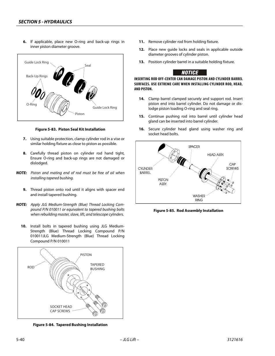 Piston seal kit installation -40, Tapered bushing installation -40, Rod assembly installation -40 | JLG 660AJ Service Manual User Manual | Page 220 / 334