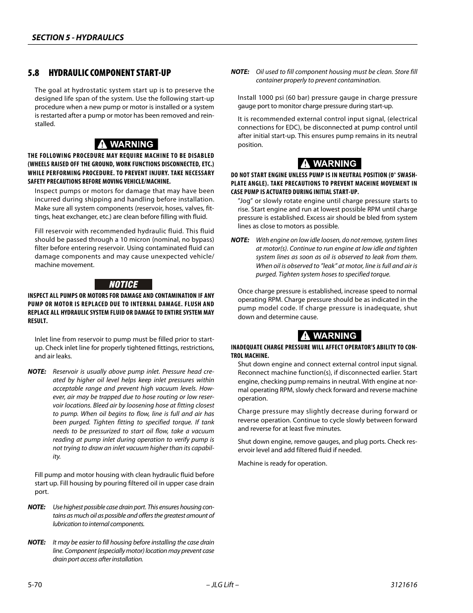 8 hydraulic component start-up, Hydraulic component start-up -70 | JLG 660AJ Service Manual User Manual | Page 250 / 334