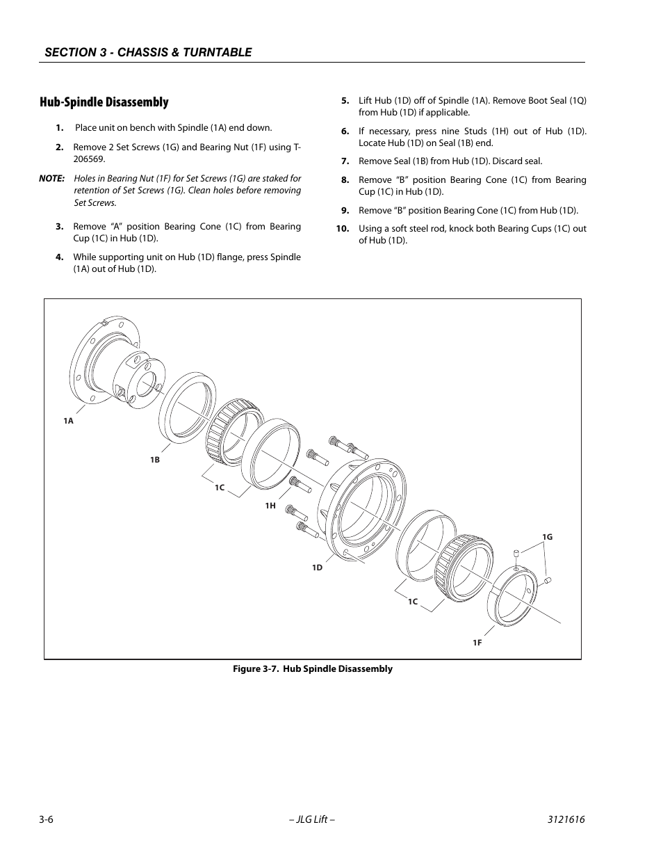 Hub-spindle disassembly, Hub-spindle disassembly -6, Hub spindle disassembly -6 | JLG 660AJ Service Manual User Manual | Page 50 / 334