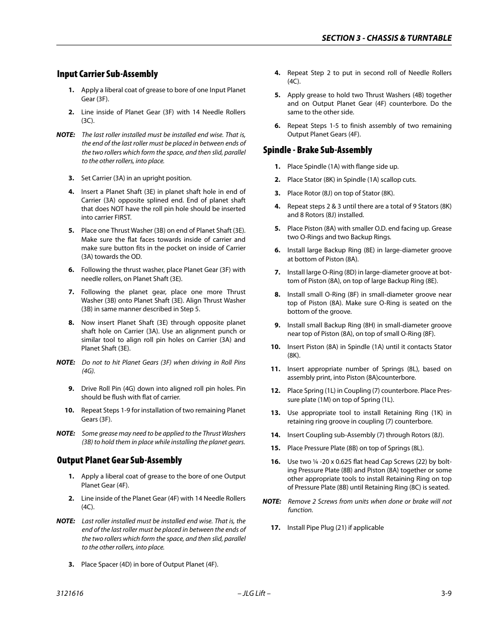 Input carrier sub-assembly, Output planet gear sub-assembly, Spindle - brake sub-assembly | JLG 660AJ Service Manual User Manual | Page 53 / 334