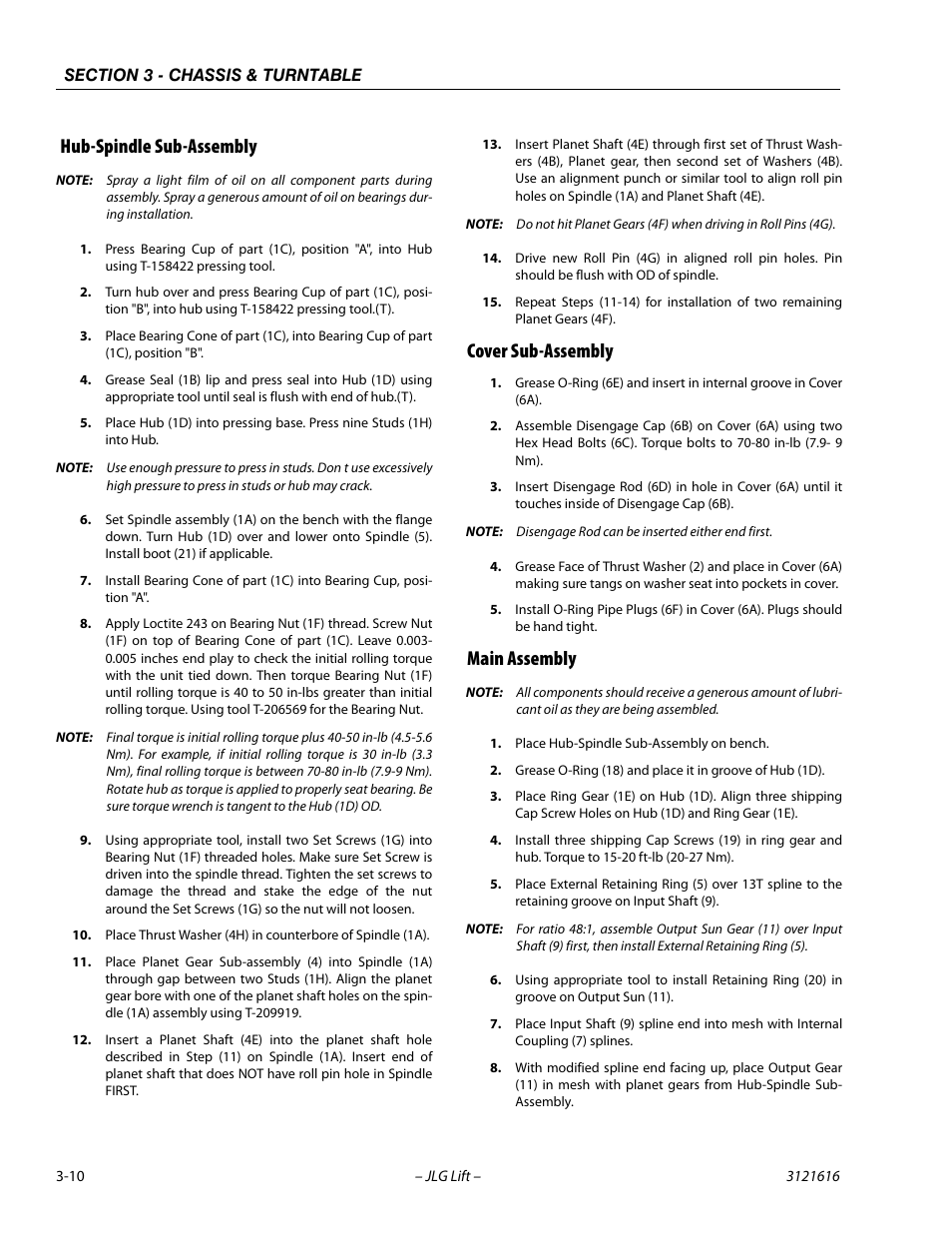Hub-spindle sub-assembly, Cover sub-assembly, Main assembly | JLG 660AJ Service Manual User Manual | Page 54 / 334