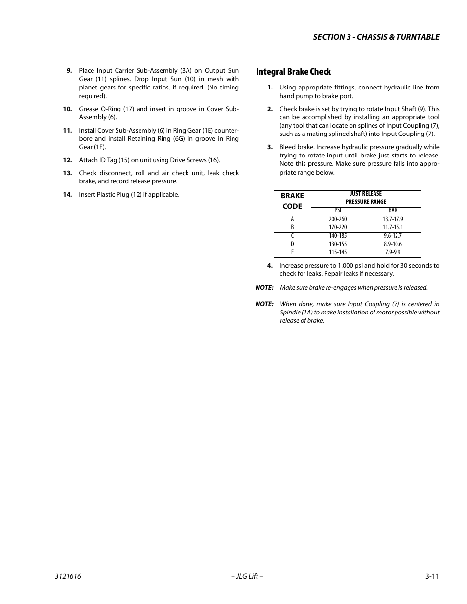 Integral brake check, Integral brake check -11 | JLG 660AJ Service Manual User Manual | Page 55 / 334