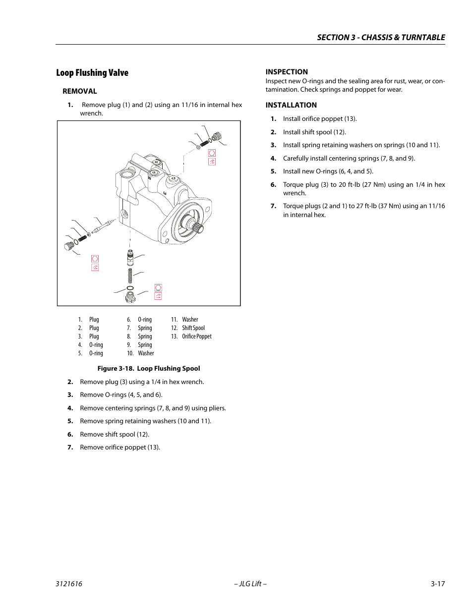 Loop flushing valve, Loop flushing valve -17, Loop flushing spool -17 | JLG 660AJ Service Manual User Manual | Page 61 / 334
