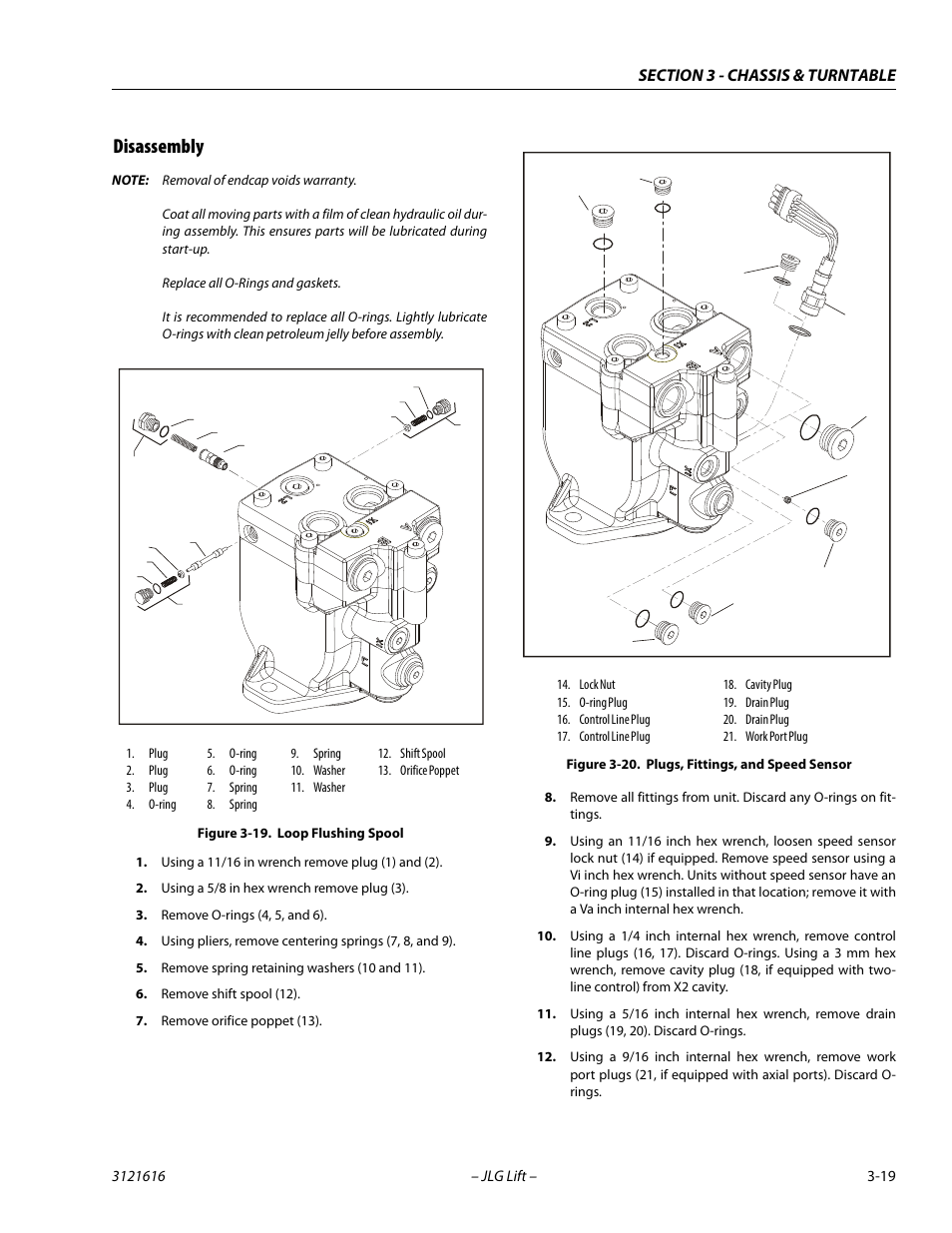 Disassembly, Disassembly -19, Loop flushing spool -19 | Plugs, fittings, and speed sensor -19 | JLG 660AJ Service Manual User Manual | Page 63 / 334