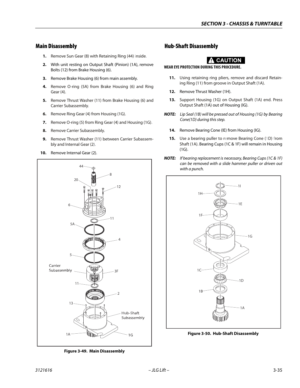 Main disassembly, Hub-shaft disassembly, Main disassembly -35 hub-shaft disassembly -35 | Main disassembly -35, Hub-shaft disassembly -35 | JLG 660AJ Service Manual User Manual | Page 79 / 334