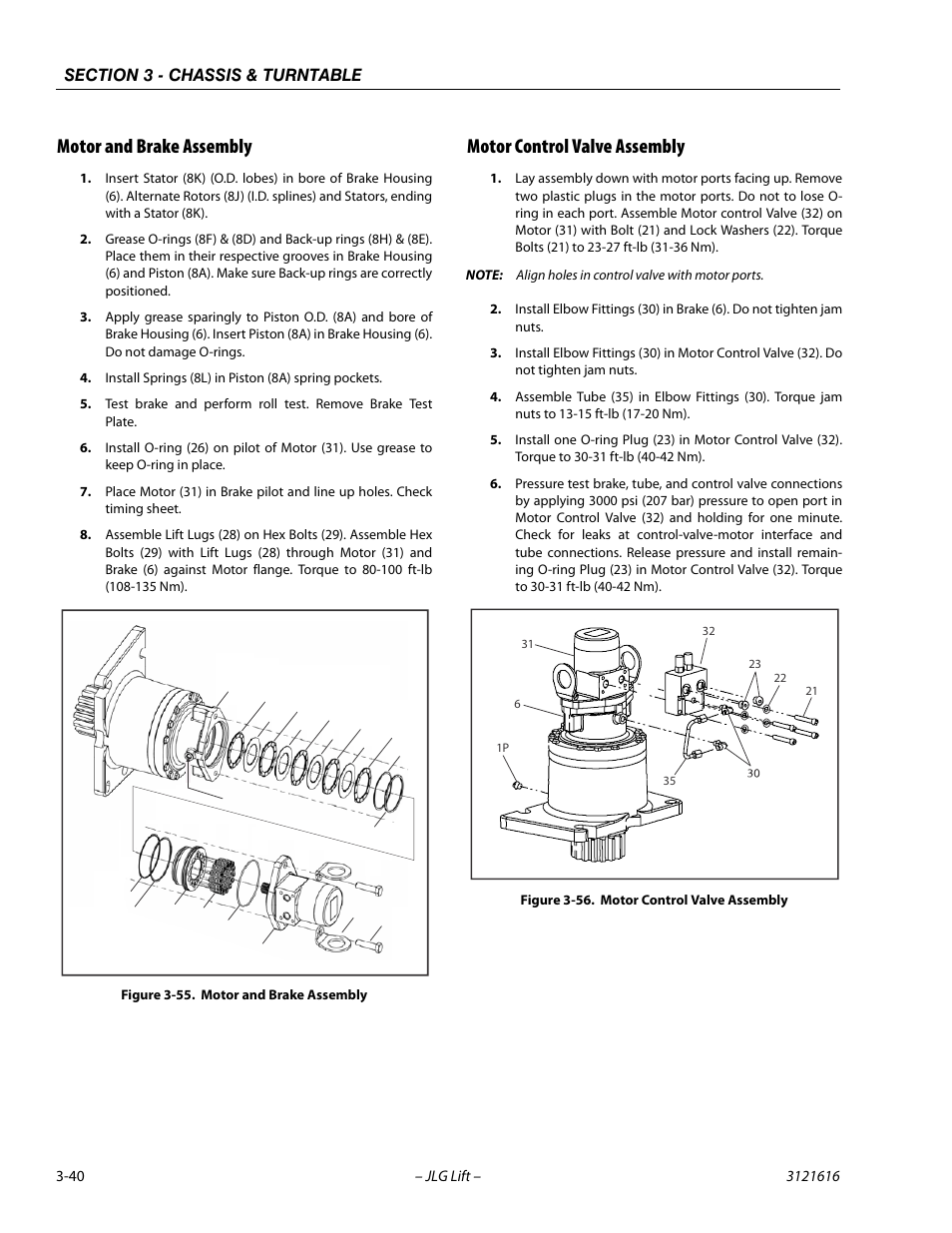 Motor and brake assembly, Motor control valve assembly, Motor and brake assembly -40 | Motor control valve assembly -40 | JLG 660AJ Service Manual User Manual | Page 84 / 334