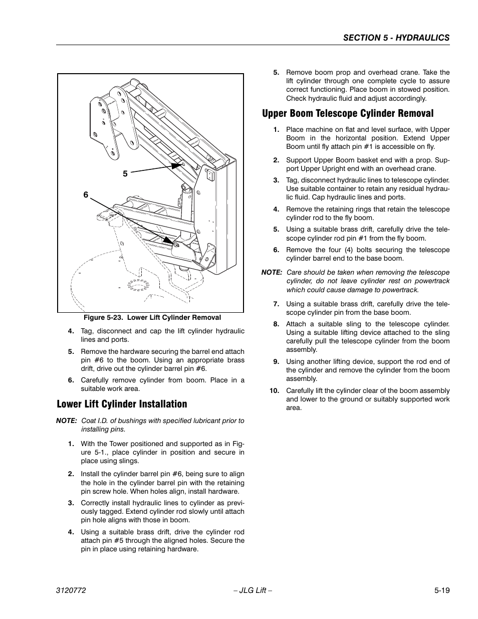 Lower lift cylinder installation, Upper boom telescope cylinder removal | JLG E300 Service Manual User Manual | Page 115 / 174