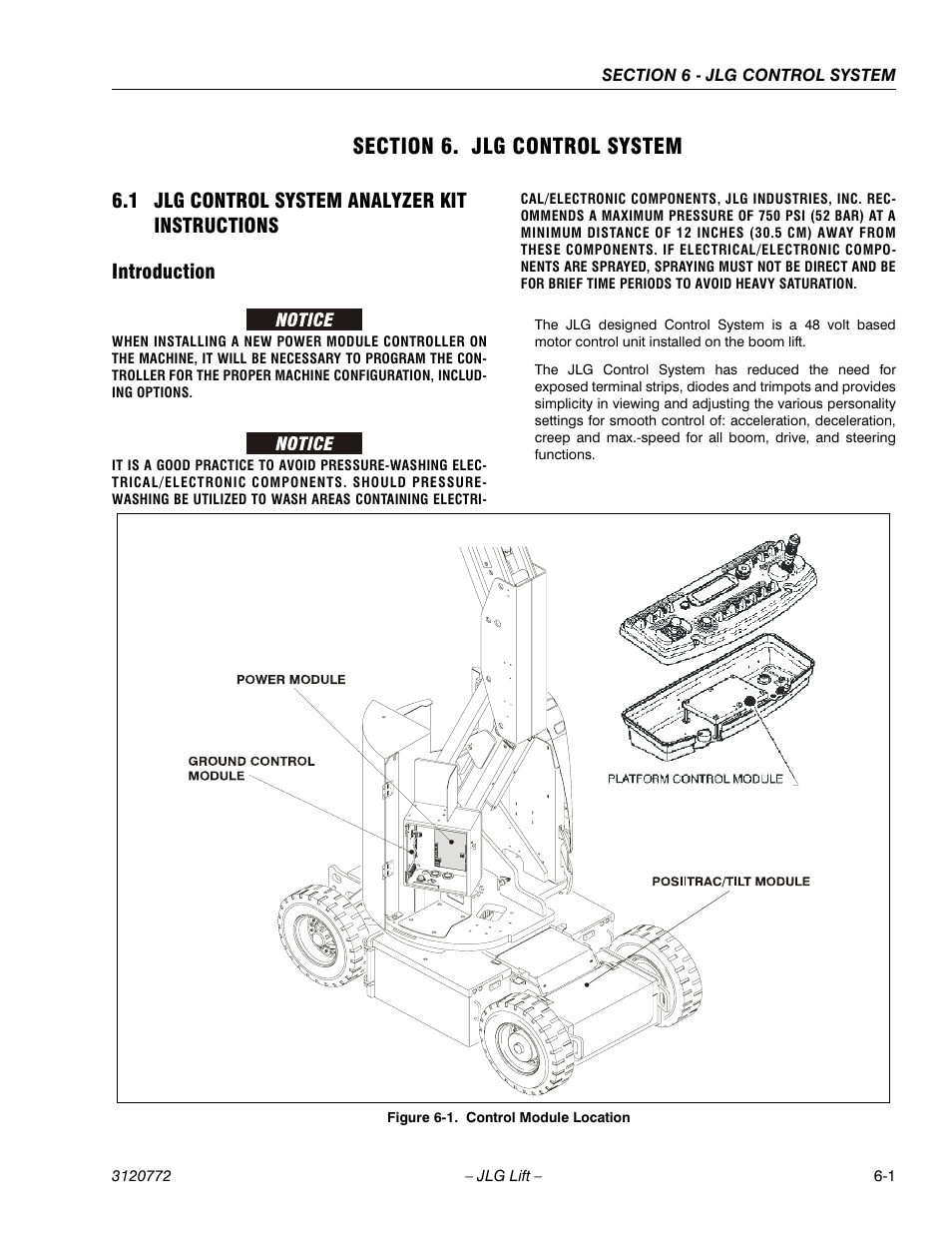 Section 6. jlg control system, 1 jlg control system analyzer kit instructions, Introduction | Section 6 - jlg control system, Jlg control system analyzer kit instructions -1, Introduction -1 | JLG E300 Service Manual User Manual | Page 125 / 174