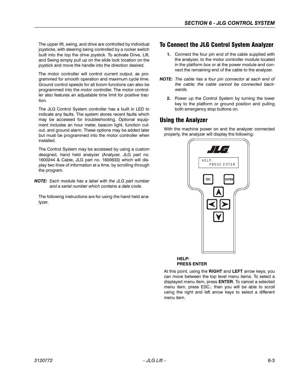 To connect the jlg control system analyzer, Using the analyzer, To connect the jlg control system analyzer -3 | Using the analyzer -3 | JLG E300 Service Manual User Manual | Page 127 / 174