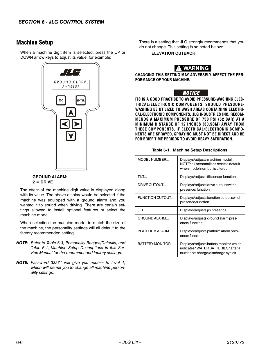 Machine setup, Machine setup -6, Machine setup descriptions -6 | JLG E300 Service Manual User Manual | Page 130 / 174