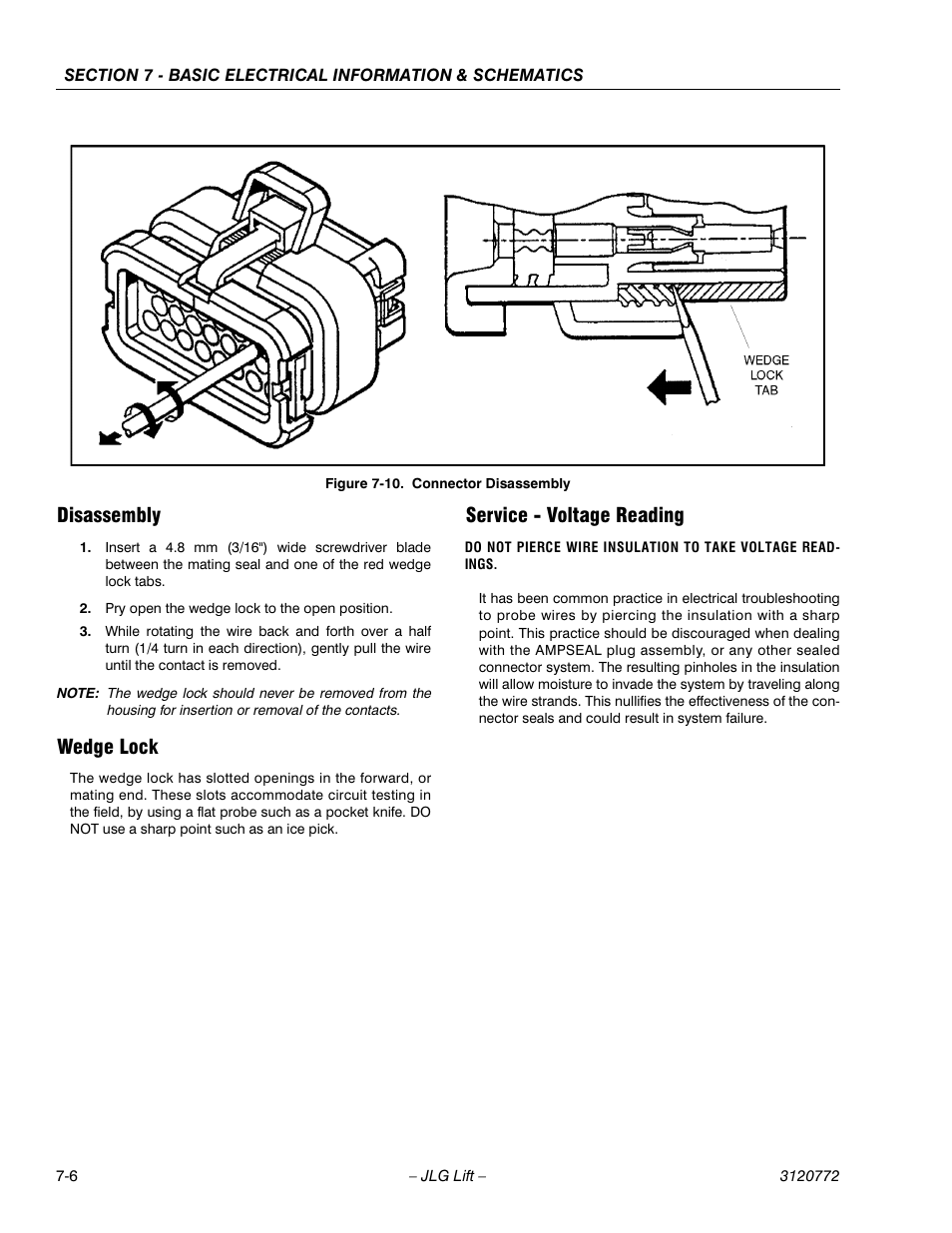 Disassembly, Wedge lock, Service - voltage reading | JLG E300 Service Manual User Manual | Page 158 / 174