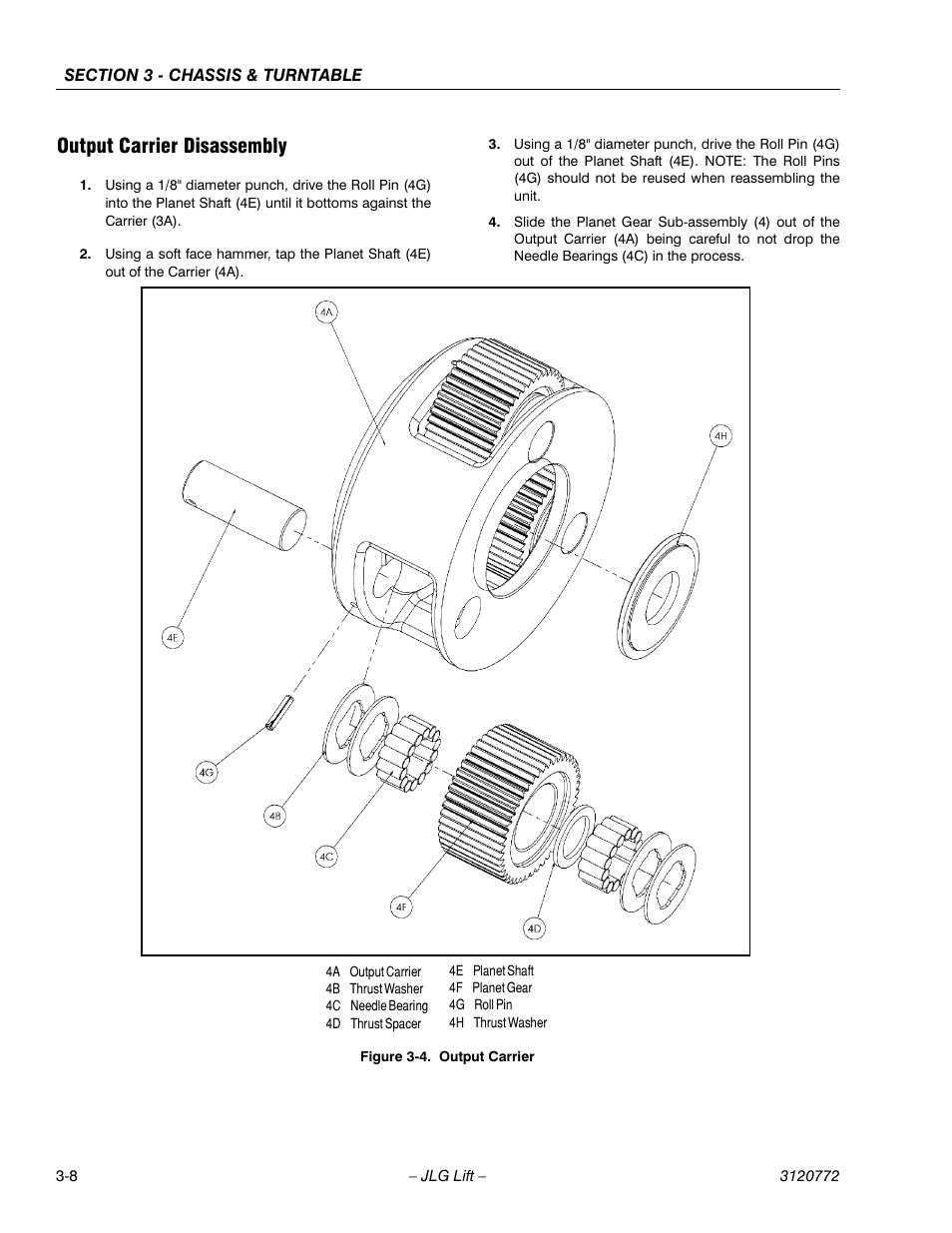 Output carrier disassembly, Output carrier disassembly -8, Output carrier -8 | JLG E300 Service Manual User Manual | Page 42 / 174