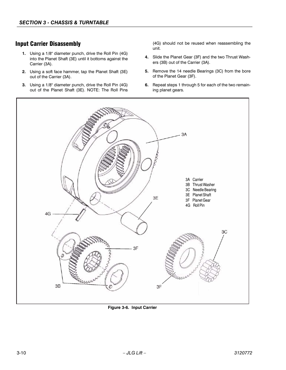 Input carrier disassembly, Input carrier disassembly -10, Input carrier -10 | JLG E300 Service Manual User Manual | Page 44 / 174