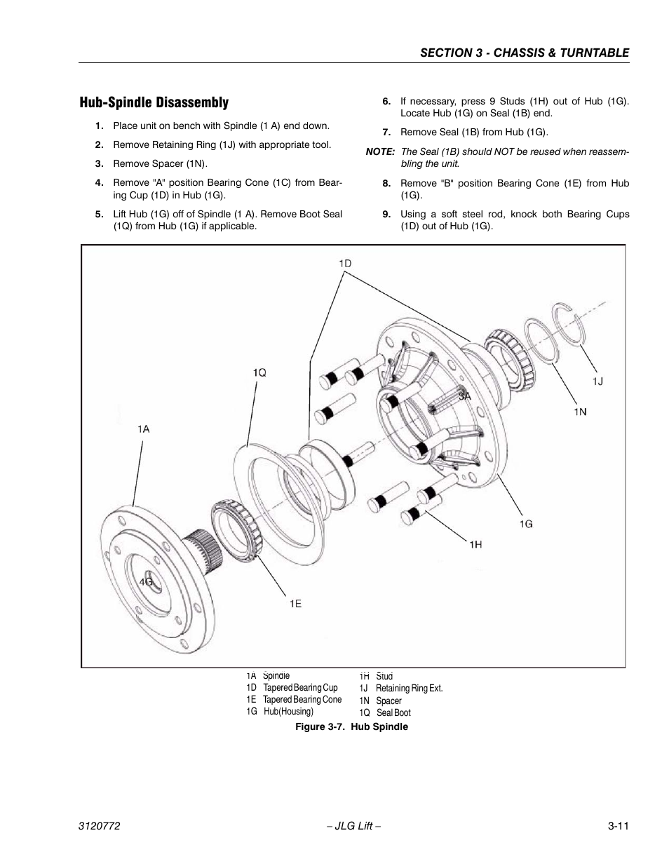 Hub-spindle disassembly, Hub-spindle disassembly -11, Hub spindle -11 | JLG E300 Service Manual User Manual | Page 45 / 174