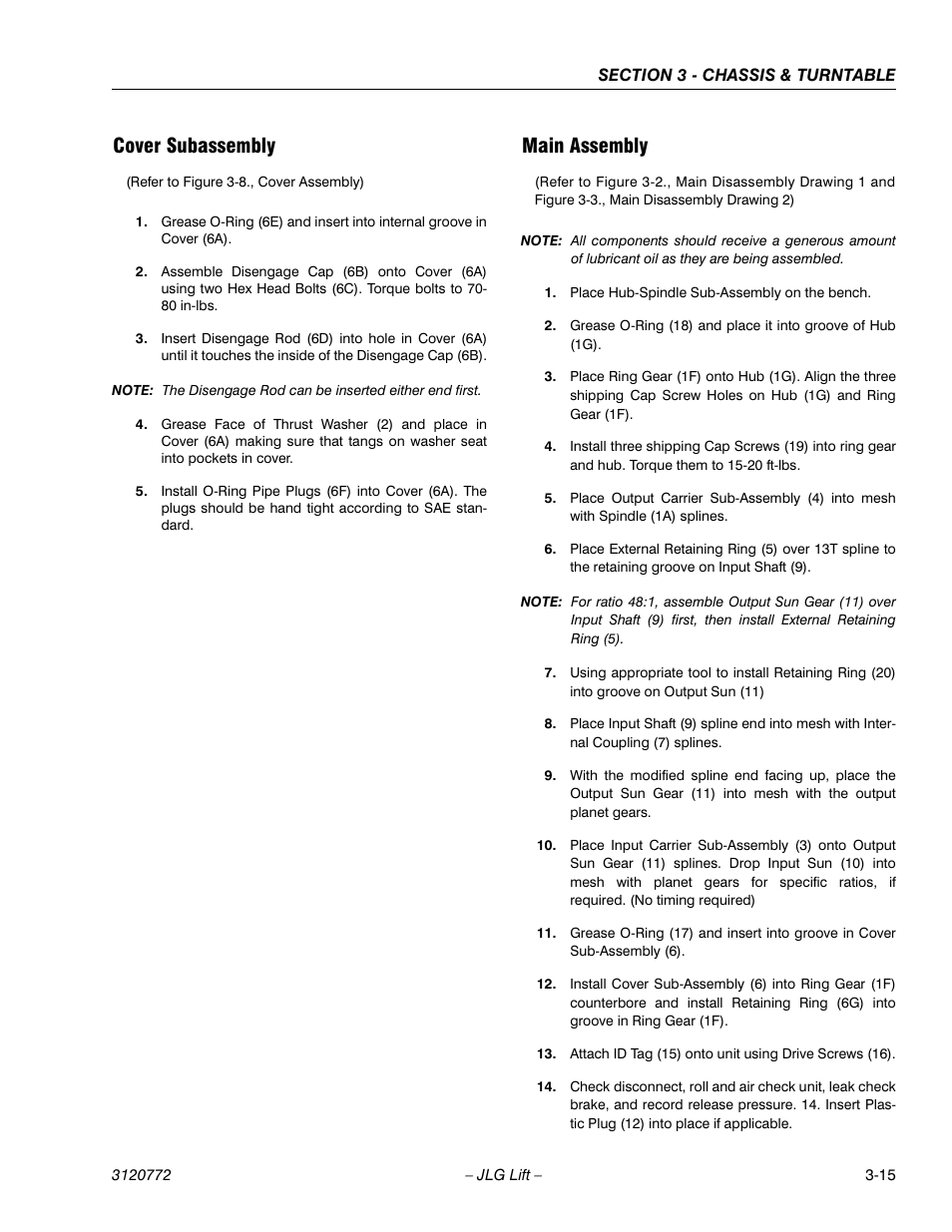 Cover subassembly, Main assembly, Cover subassembly -15 main assembly -15 | JLG E300 Service Manual User Manual | Page 49 / 174