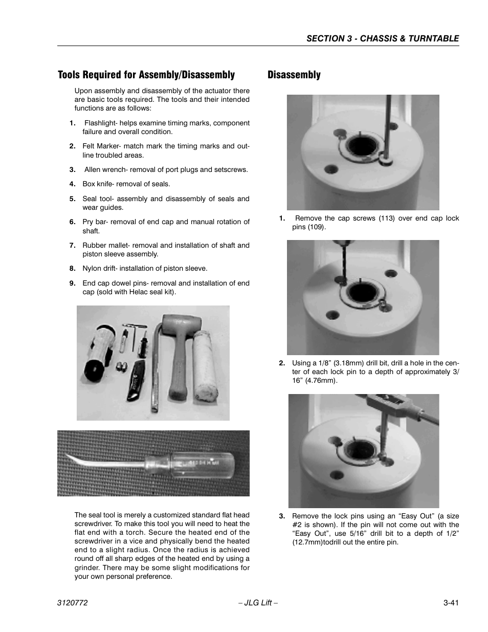 Tools required for assembly/disassembly, Disassembly | JLG E300 Service Manual User Manual | Page 75 / 174