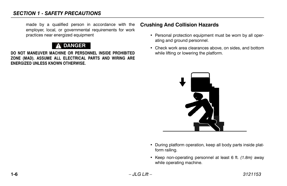 Crushing and collision hazards, Crushing and collision hazards -6 | JLG 19BD Operator Manual User Manual | Page 16 / 54