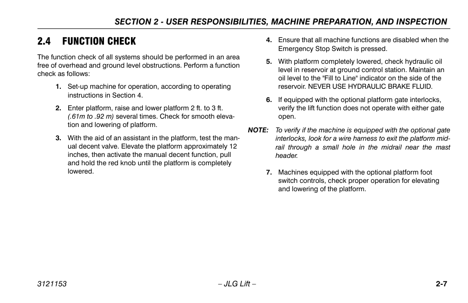 4 function check, 4 function check -7 | JLG 19BD Operator Manual User Manual | Page 25 / 54
